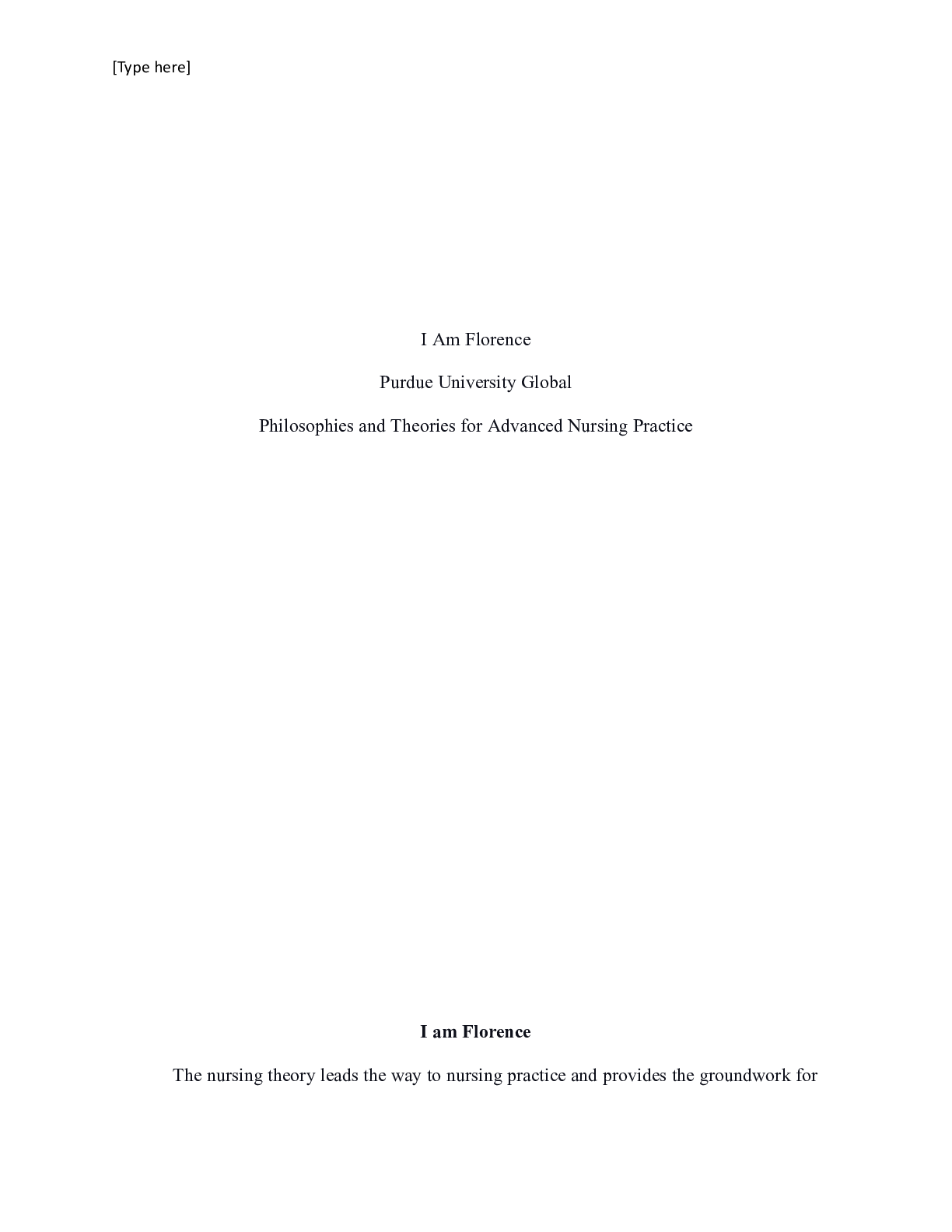 Preview image for I am Nightengale  4 .docx    I Am Florence   Purdue University Global  Philosophies and Th